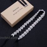 WEZTEZ Crystal Bridal Sash Thin Wedding Belt with Pearls Rhinestones for Bridal Bridesmaid Gowns Silver + Black Ribbon at Women’s Clothing store
