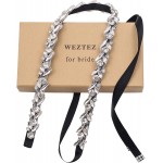 WEZTEZ Crystal Bridal Sash Thin Wedding Belt with Pearls Rhinestones for Bridal Bridesmaid Gowns Silver + Black Ribbon at Women’s Clothing store