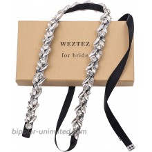 WEZTEZ Crystal Bridal Sash Thin Wedding Belt with Pearls Rhinestones for Bridal Bridesmaid Gowns Silver + Black Ribbon at  Women’s Clothing store