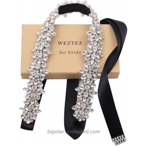 Weztez Silver Rhinestones Bridal Sash Belt with Black Ribbon Clear Crystal Wedding Belt Pearl for Bride DressSliver-black at  Women’s Clothing store