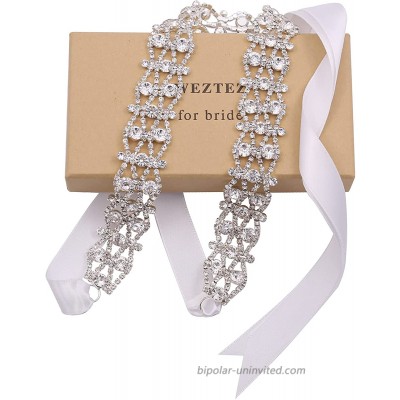 WEZTEZ Silver Rhinestones Bridal Sash Belt with White Ribbon Crystal Wedding Belt for Bride DressSliver-white at  Women’s Clothing store