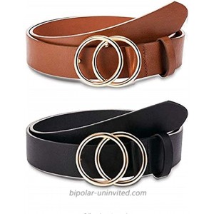 WODOCK 2 Pieces Women Leather Belt Faux Leather Waist Belts Fashion Soft Faux Leather Waist Belts For Jeans Dress Black and Brown Medium at  Women’s Clothing store