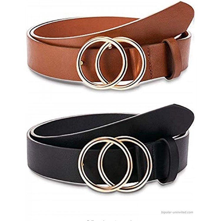 WODOCK 2 Pieces Women Leather Belt Faux Leather Waist Belts Fashion Soft Faux Leather Waist Belts For Jeans Dress Black and Brown Medium at Women’s Clothing store