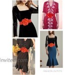 Women Girls Big Flower Belt Cute Design Wide Elastic Waist Band Waist Décor Multi-colors red at Women’s Clothing store