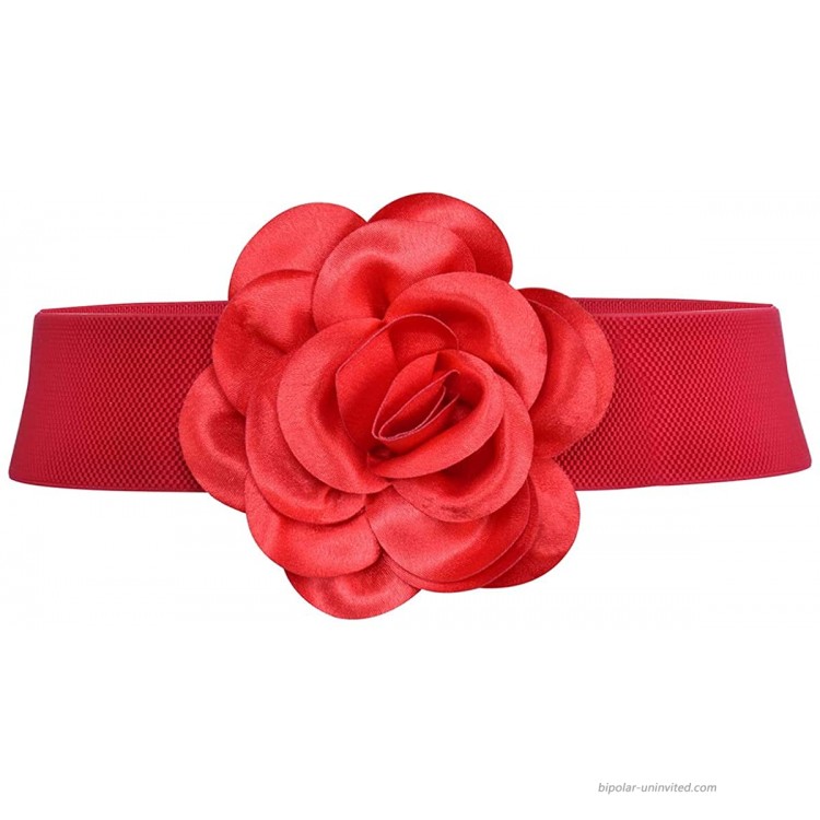 Women Girls Big Flower Belt Cute Design Wide Elastic Waist Band Waist Décor Multi-colors red at Women’s Clothing store
