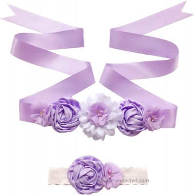 Women Girls’ Bridal Sash Belt With Rhinestone And Flower Baby Girl Belt Lace Headband Set Violet at  Women’s Clothing store