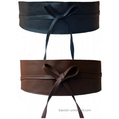 Women Leather Obi Belt Wide Waist Belt 2 PACK Fashion Leatherette Waistband Belt Dress Belt  Black & Brown  at  Women’s Clothing store
