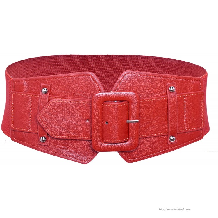 Women Obi Belt Vintage Wide Elastic Waist Band Adjustable Stretchy Cinch Belt red at Women’s Clothing store