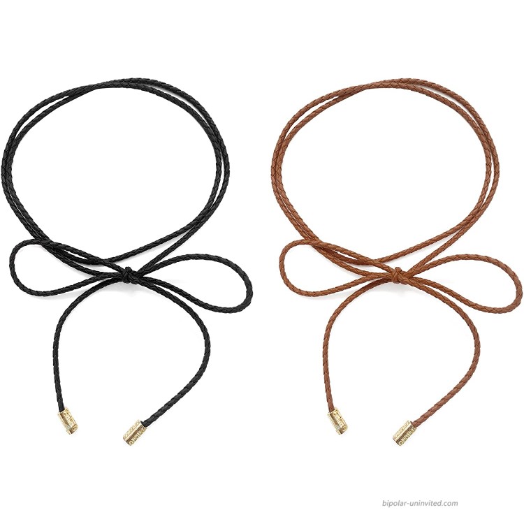 Women PU leather Knitted Waist Belt Rope Chain in Solid Colors pack of 2 blacktan