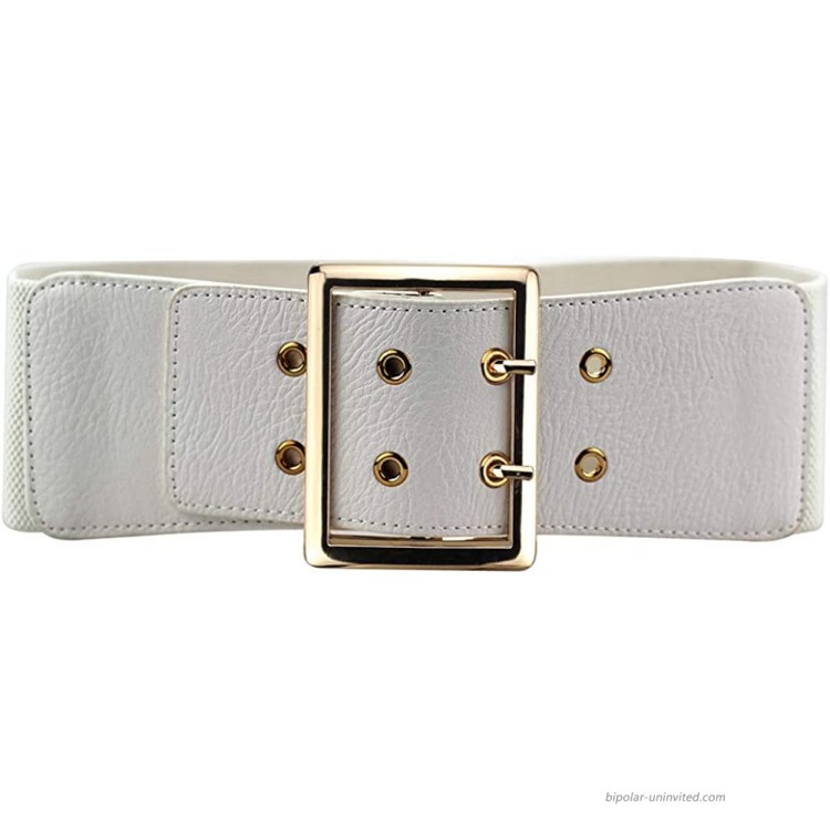 Women's 2.95″ Wide Elastic Stretch Waist Belt Retro Vintage Cinch Belt For DressWhite at Women’s Clothing store