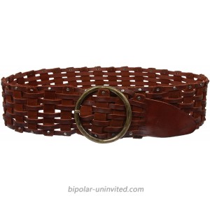 Women's 3 Wide Perforated Waist Braided Woven Solid Vintage Leather Round Belt at  Women’s Clothing store