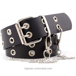 Womens Belts for Jeans Studded Double-Grommets with Chains Leather Black Belt Black at  Women’s Clothing store