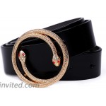 Women's Classic Crystal Snake Buckle Design Soft Calf Leather Belt Large Belt for Jeans Dress Pants at Women’s Clothing store