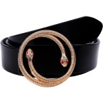 Women's Classic Crystal Snake Buckle Design Soft Calf Leather Belt Large Belt for Jeans Dress Pants at Women’s Clothing store