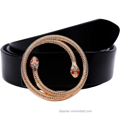 Women's Classic Crystal Snake Buckle Design Soft Calf Leather Belt Large Belt for Jeans Dress Pants at  Women’s Clothing store