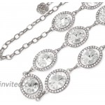 Women's Dressy Rhinestone Pave Trim Oval Plain Oval Stone Link Chain Belt Stone Trim Silver+Clear at Women’s Clothing store