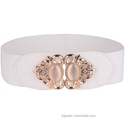 Women's Elastic Stretch Waist Belts with Stone for Dress 2.3Width White at  Women’s Clothing store