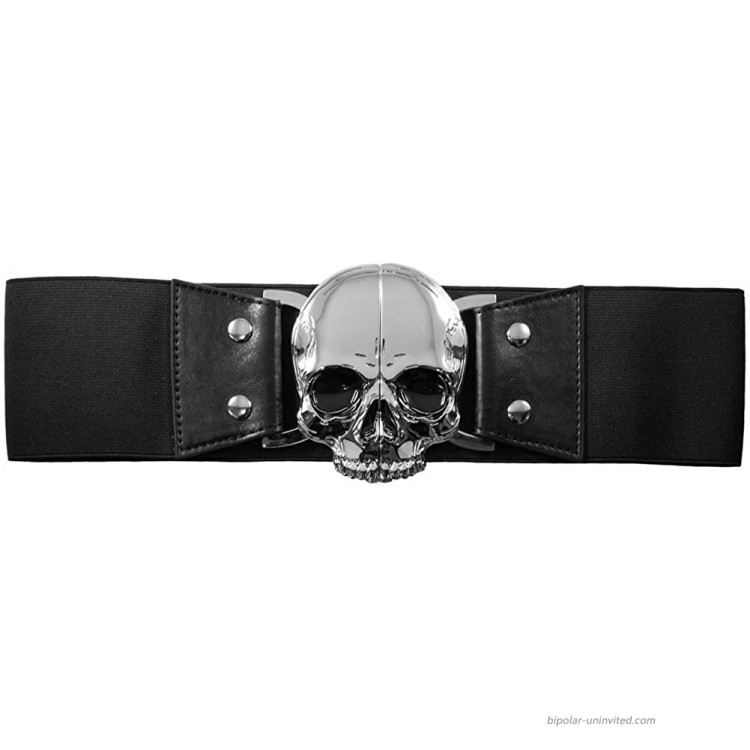 Women's Kreepsville Skull Elastic Waist Belt Black L XL at Women’s Clothing store