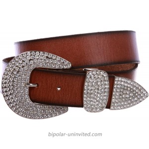 Women's Solid Real Leather Belt with Western Rhinestone Buckle 3-piece set at  Women’s Clothing store