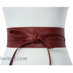 Women's Wide Lace Faux Leather Self Tie Wrap Obi Waist Belt 2 Style Burgundy Wine at Women’s Clothing store