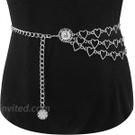 Wovanoo Heart Chain Belts for Women Dress Belts Multilayer Waist Chain Belt Silver 130cm