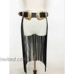Wyenliz Women's Leather Skirt Belt Double buckles Tassel Gothic Waist Belt at Women’s Clothing store