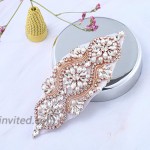 XINFANGXIU Rose Gold Rhinestone Applique Bridal Patch with Beaded Crystal Jeweled 6.3'' x 2.4''