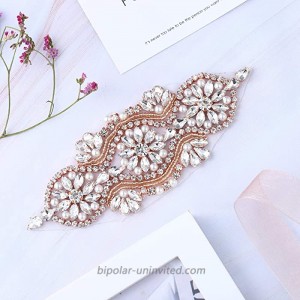 XINFANGXIU Rose Gold Rhinestone Applique Bridal Patch with Beaded Crystal Jeweled 6.3'' x 2.4''