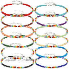 12 Pieces Beaded Anklets for Women Boho Handmade Beach Anklet Colorful Beads Ankle Bracelets Set