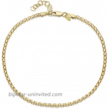 18K Gold Plated on 925 Fine Sterling Silver 2.2 mm Adjustable Anklet - Bismark Chain Ankle Bracelet - 9 to 10 inch - Flexible Fit