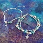 2 Pcs Starfish Turquoise Ankle Beach Wedding Barefoot Sandals Bracelet Anklets XIAOLI Starfish Turquoise 2 Pcs