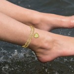 2PCS Gold Initial Ankle Bracelets for Women Double Layered Initial Anklets Cuban Link Heart Letter Initial AnkletA