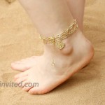2PCS Gold Initial Ankle Bracelets for Women Double Layered Initial Anklets Cuban Link Heart Letter Initial AnkletA