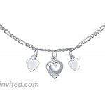 4 Multi Hearts Dangle Charms Anklet Ankle Bracelet For Women .925 Sterling Silver Adjustable 9 To 10 Inch With Extender