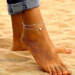 925 Sterling Silver Personalized Double Heart Layered Bracelets with Adjustable Link Chain Summer Ankle Foot Beach Best Jewelry Gifts for Her