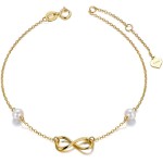 9k Gold Infinity Anklets for Women Real Gold Pearl Jewelry Ankle Bracelet Gifts for Her 9.4+0.8+0.8