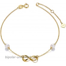 9k Gold Infinity Anklets for Women Real Gold Pearl Jewelry Ankle Bracelet Gifts for Her 9.4+0.8+0.8