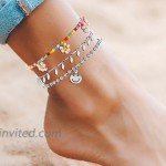 Anklets For Woman Layered Daisy Flower Beaded Ball Chain Ankle Bracelet Set Adjustable Boho Beach Foot Jewelry siver white flower