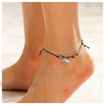 Aukmla Boho Weave Ankle Bracelets Black Elephant Pendant Anklets Chain Beach Foot Jewelry for Women and Girls