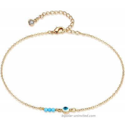 BENEIGE Dainty Evil Eye Anklet 14k Gold Plated Ankle Bracelet With Cute 3 Turquoise Handmade Foot Chain For Women