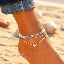 Bestyuan Ankle Chain Simple Silver Heart Anklet Bracelet White String Gift for Her Beach Anklet Bracelet for women Boho Anklet Ladies Anklet Girls Anklet Anklet Set Silver chain anklet Wedding Hearts Ankle Chain