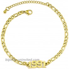 Birth Year Number Anklets Bracelet 18K Gold Plated Adjustable Dainty Beach Foot Jewelry Anniversary Birthday Gift for Women Girls Gold-1991
