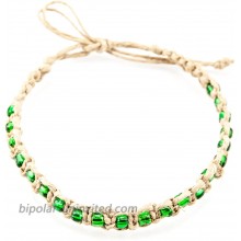 BlueRica Hemp Anklet Bracelet with Green Beads