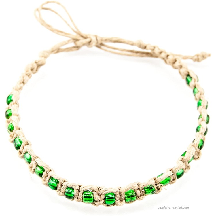 BlueRica Hemp Anklet Bracelet with Green Beads