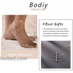 Bodiy Boho Layered Anklets Gold Crystal Barefoot Sandals with Toe Ring Summer Beach Foot Chain Jewerly for Women and Girls1pcs