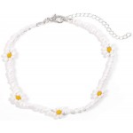 Bomine Boho Bead Ankle Bracelet Flower Anklets Beach Foot Chain Jewelry for Women and Girls White