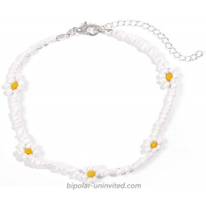 Bomine Boho Bead Ankle Bracelet Flower Anklets Beach Foot Chain Jewelry for Women and Girls White