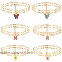 Butterfly Ankle Bracelets for Women Gold 12 Pcs Butterfly Cherry Anklet Simple Cute Anklets Double Figaro Chain Ankle Bracelet Boho Summer Beach Foot Jewelry 12Pcs 2
