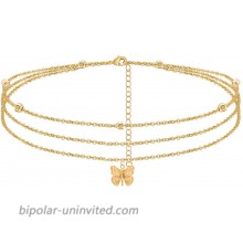 Butterfly Anklet Layered Butterfly Bead Chain Ankle Bracelet for Women 14K Real Gold Plated Beach Foot Jewelry