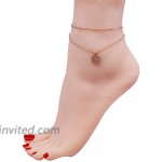 CEYIYA Rosegold Ankle Bracelets for Women - Adjustable Dainty Layered Rose Heart Shape Anklet for Teen Girls Ladies - Fashion Stainless Steel Layered Link Foot Jewellery